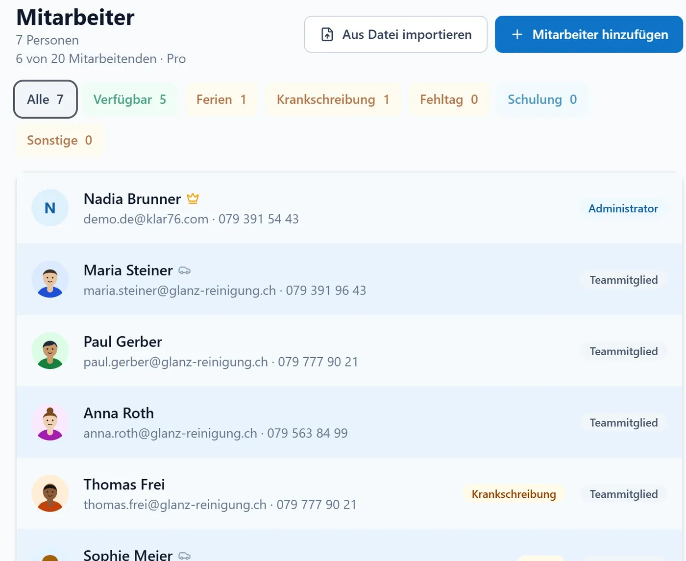 Die Mitarbeiterliste am Computer, mit den Abwesenheiten neben den Namen.